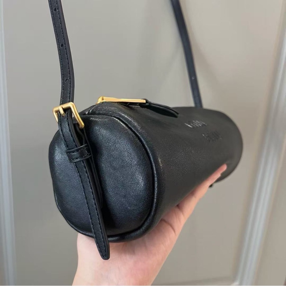 Miu Miu Black Leather Cylinder Crossbody Bag with Gold Hardware